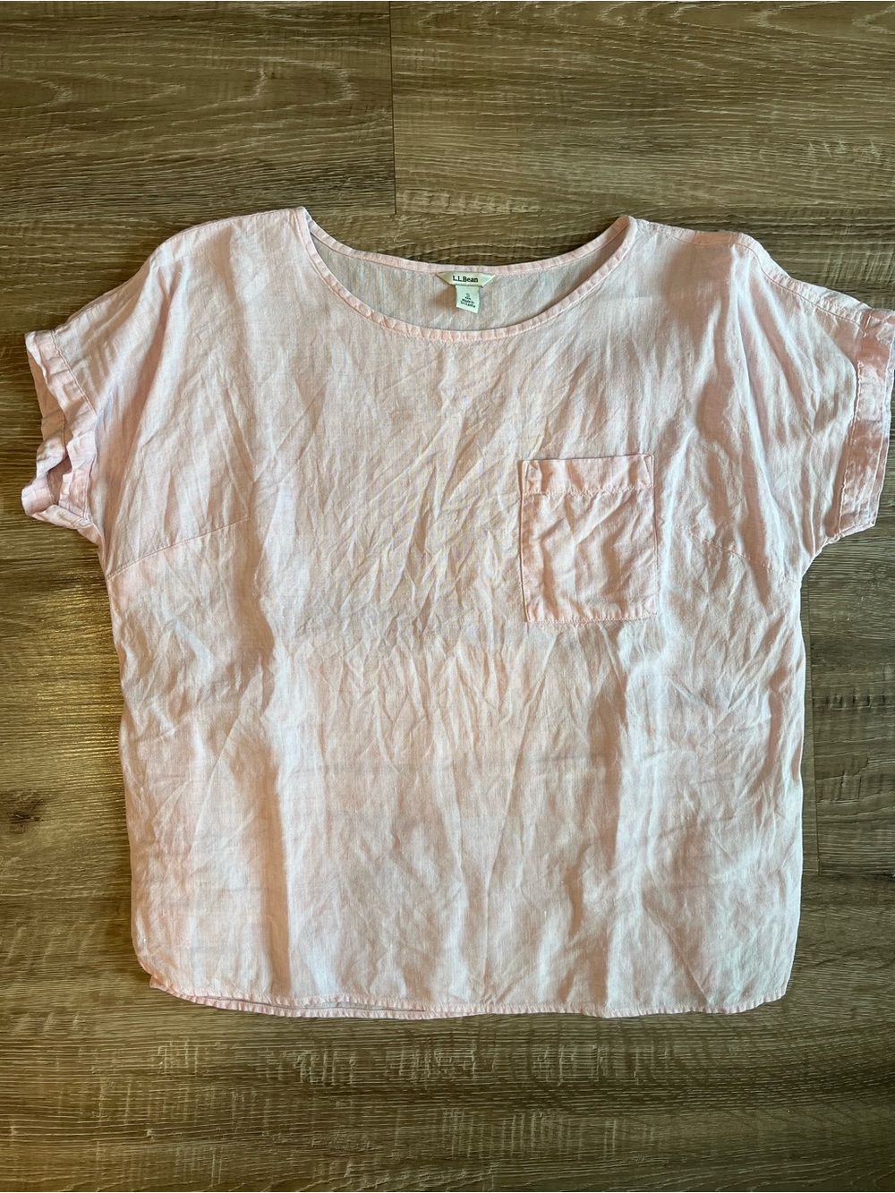 L.L.Bean Linen Pocket Tee Women’s Small Light Pink Short Sleeve Shirt